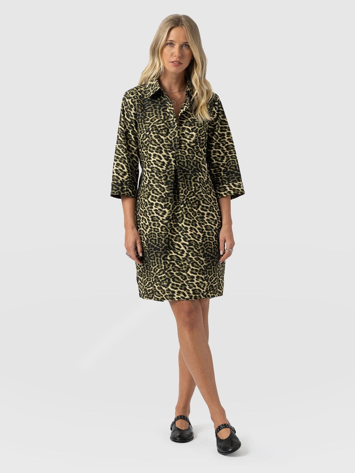 Stevie Shirt Dress - Green Leopard
