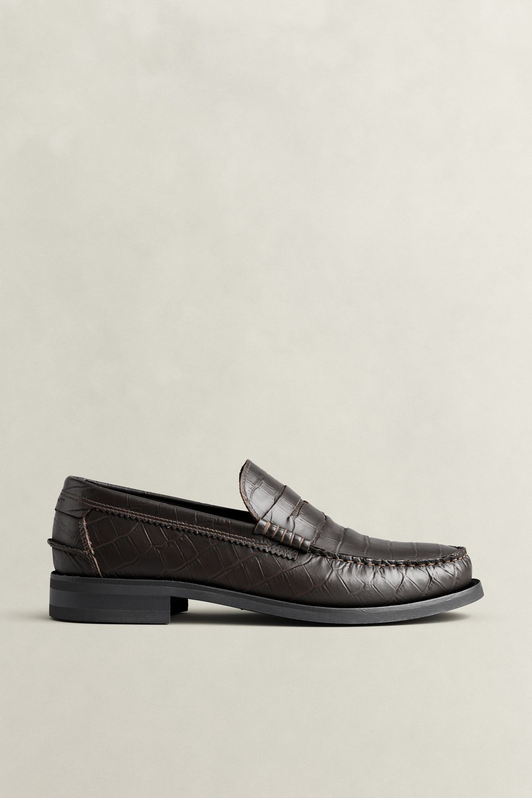 Lenkoxx Croc-Effect Leather Loafers - DARK BROWN