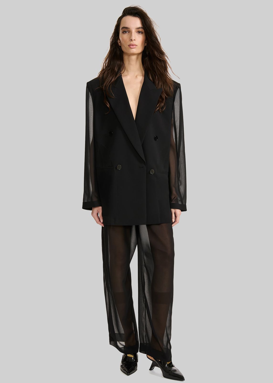 Louis Gabriel Nouchi 4-Button Double-Breasted Sheer Jacket - Black