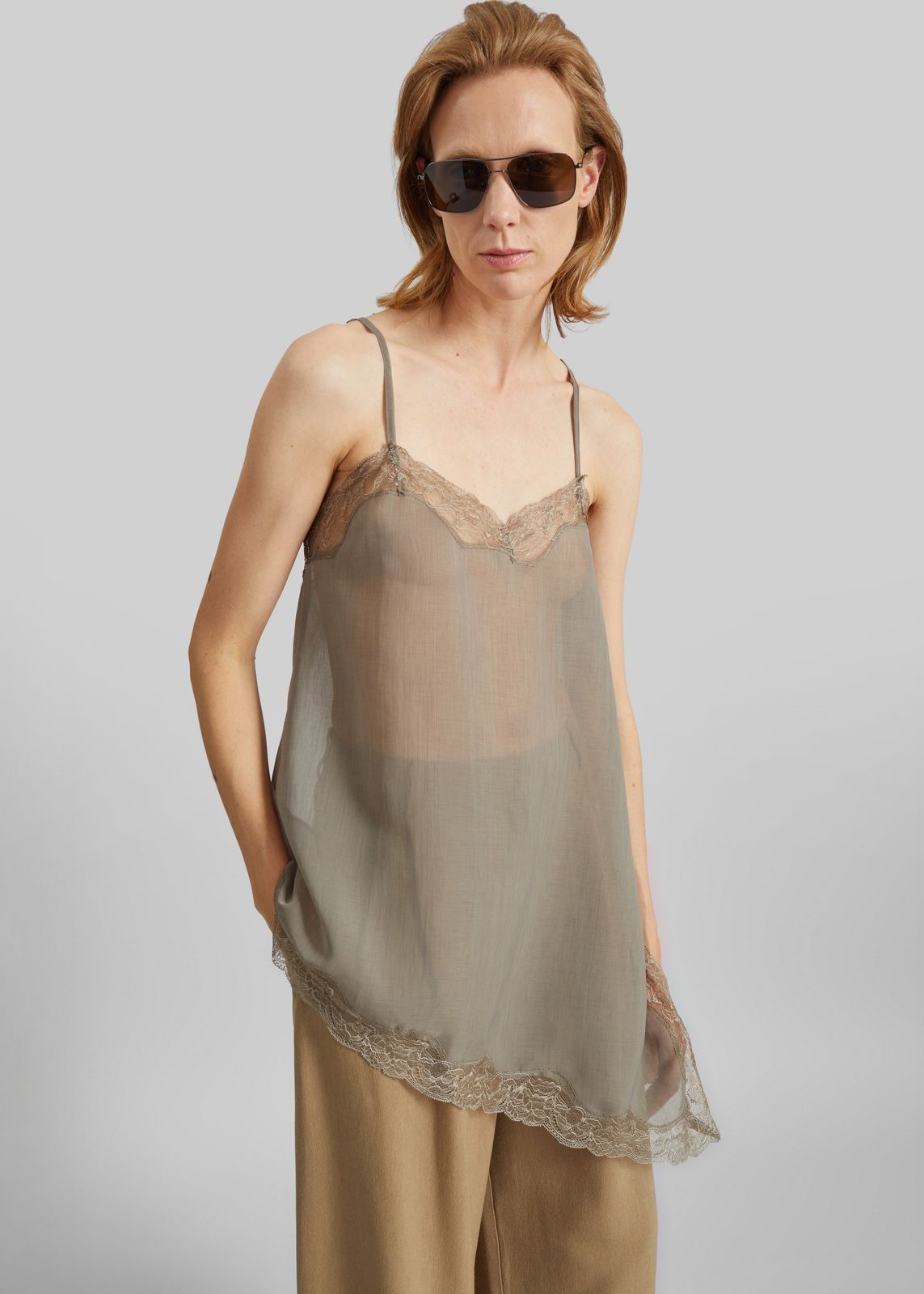 Alessia Sheer Lace Top - Taupe