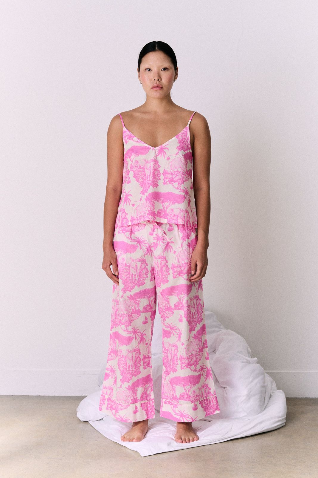 Cami Top And Wide Leg Trouser Set Loxodonta Print Pink