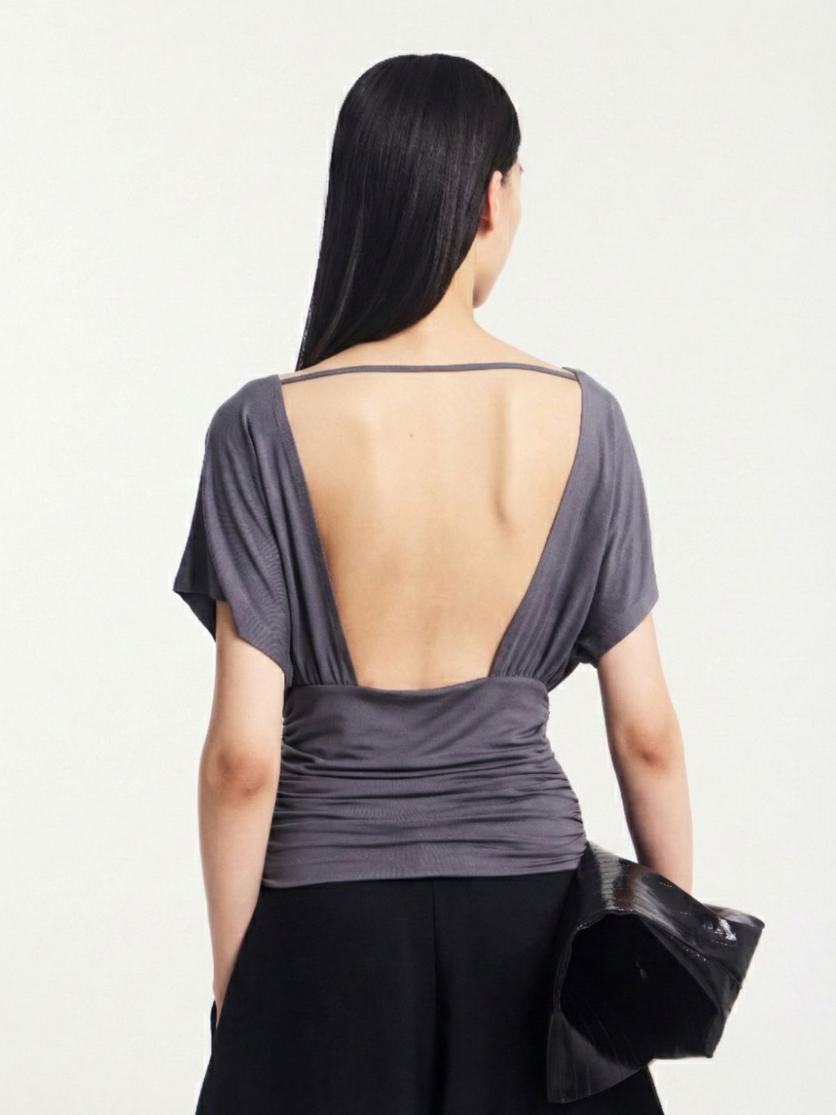 Amelie Slash Neck Gathered Side Top In Magnet