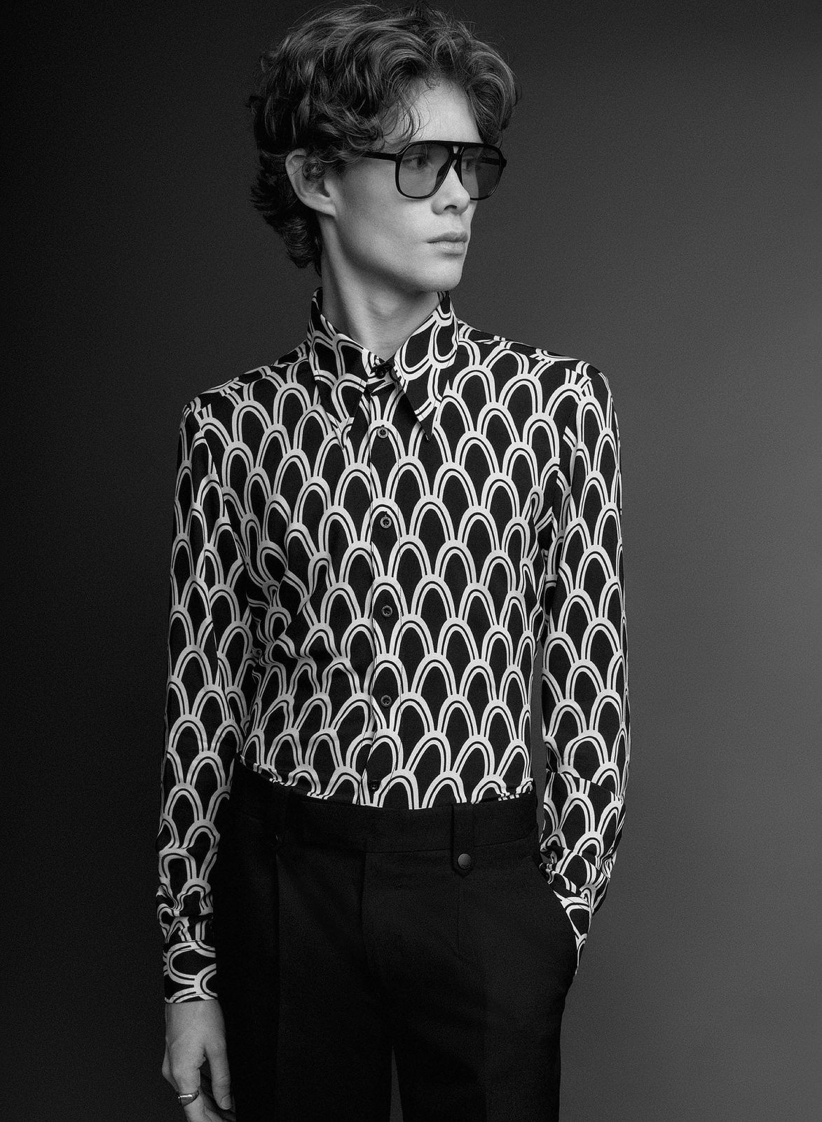 Black Art Deco Arch Geometric Viscose Shirt