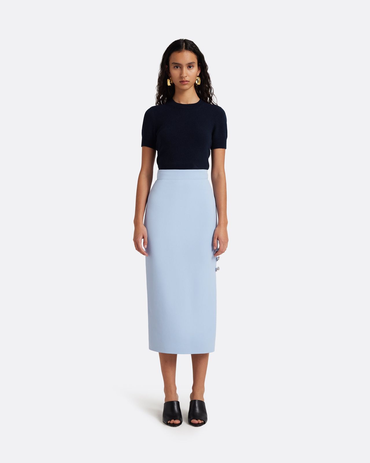Georgie Skirt in Soft Sky with Crystal Buttons