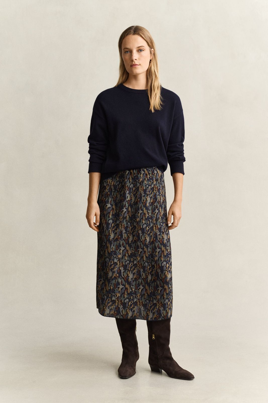 Printed Pleated Skirt - EVENING BLUE