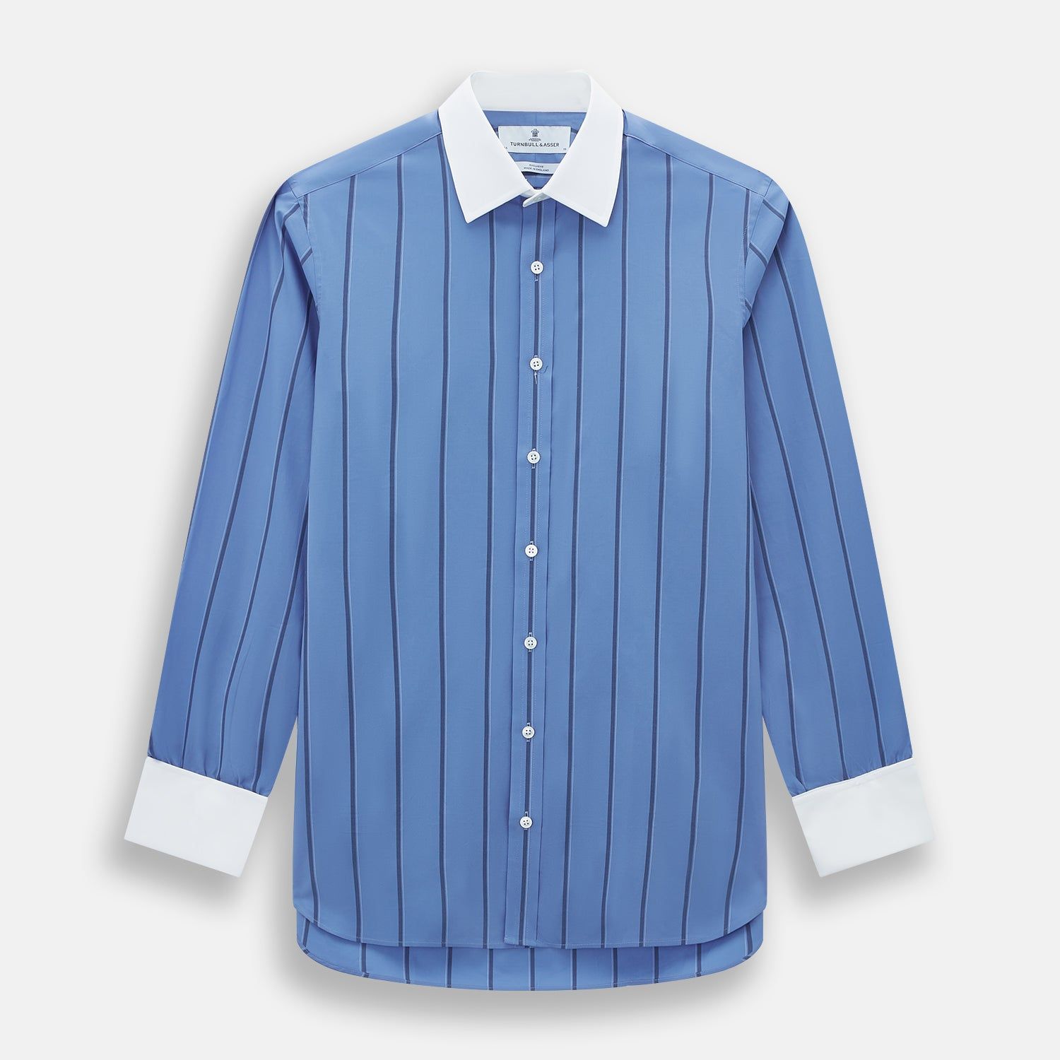 Colony Blue Track Stripe Shirt With Contrast T&a Collar And Cuffs