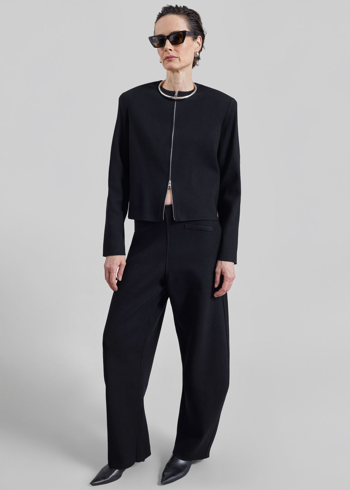 Enya Knit Barrel Leg Pants - Black