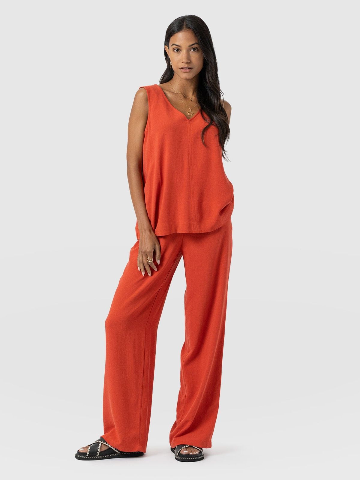 Corinne Wide Leg Linen Pant - Burnt Orange
