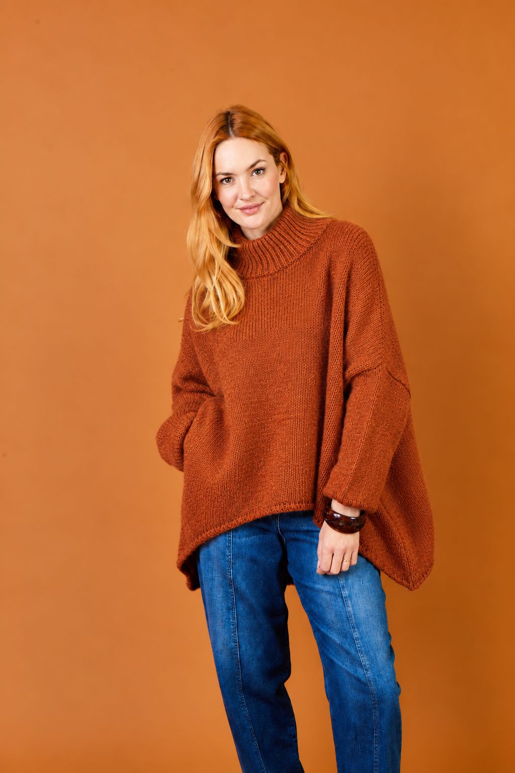 Forli Hi Lo High Neck Oversize Knit Sweater