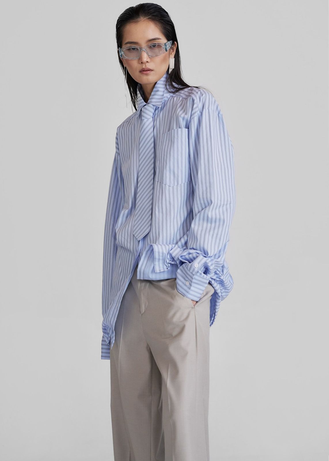 Connahy Tie Neck Shirt - Blue