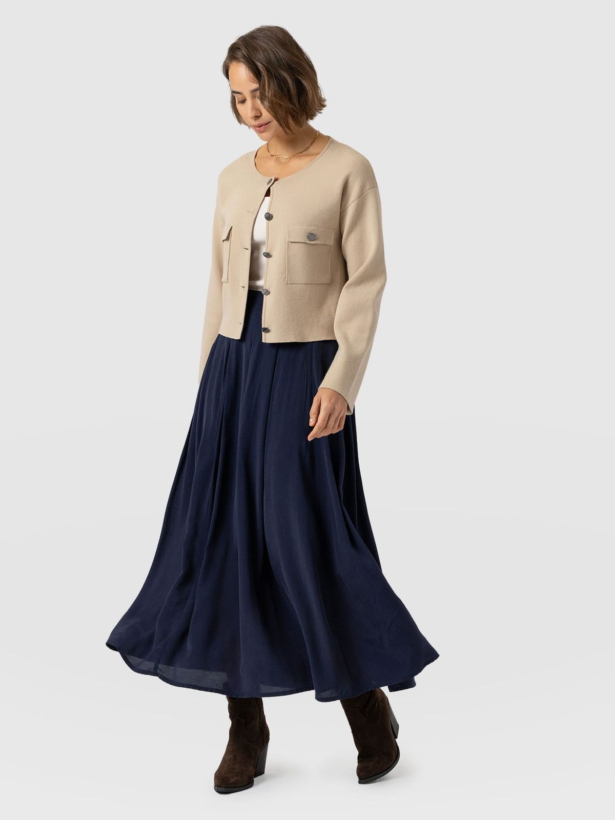 Eliza Pleated Skirt - Navy