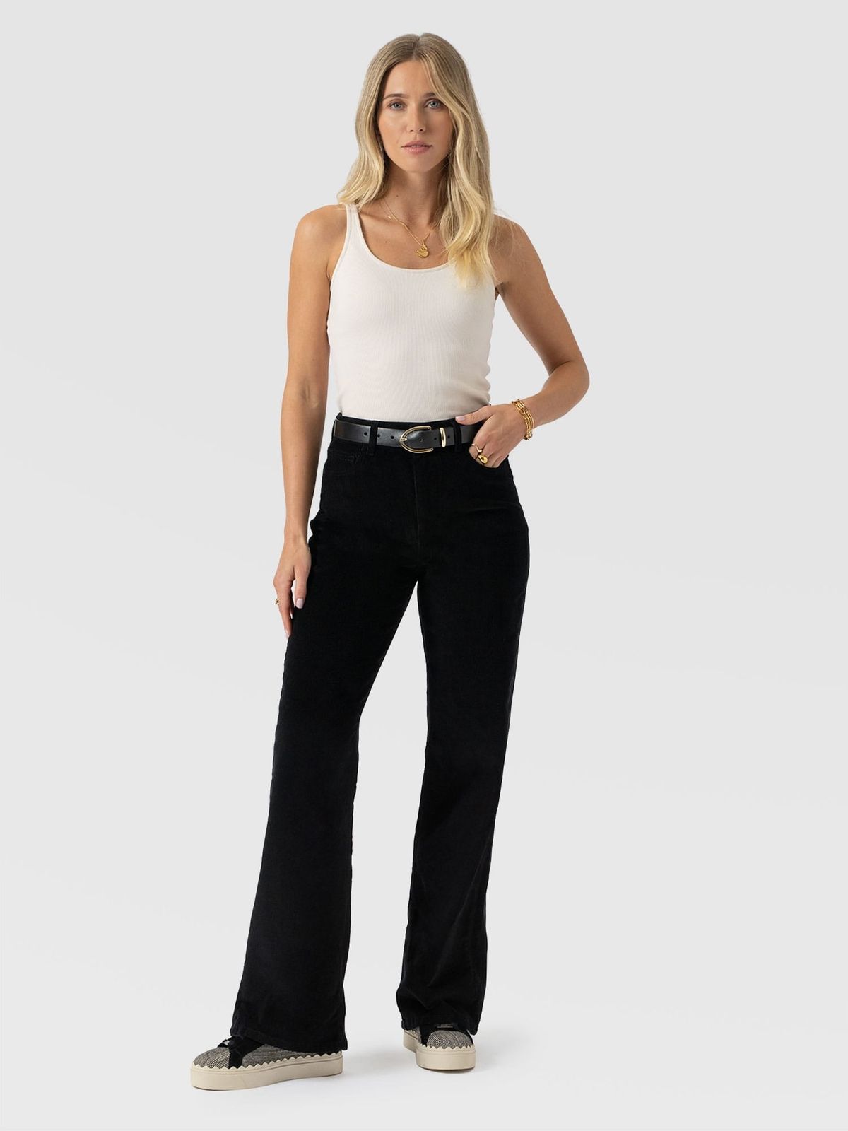 Maeve Wide Leg Pant - Black Cord