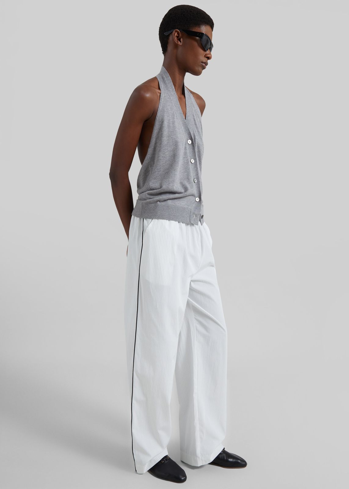 Porto Contrast Piped Pants - White/Black Stripe