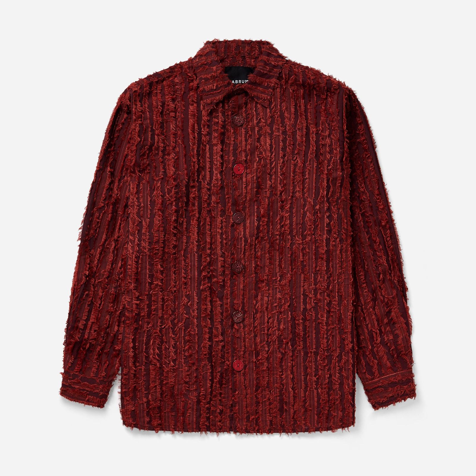 Burgundy Frayed Striped Shirt