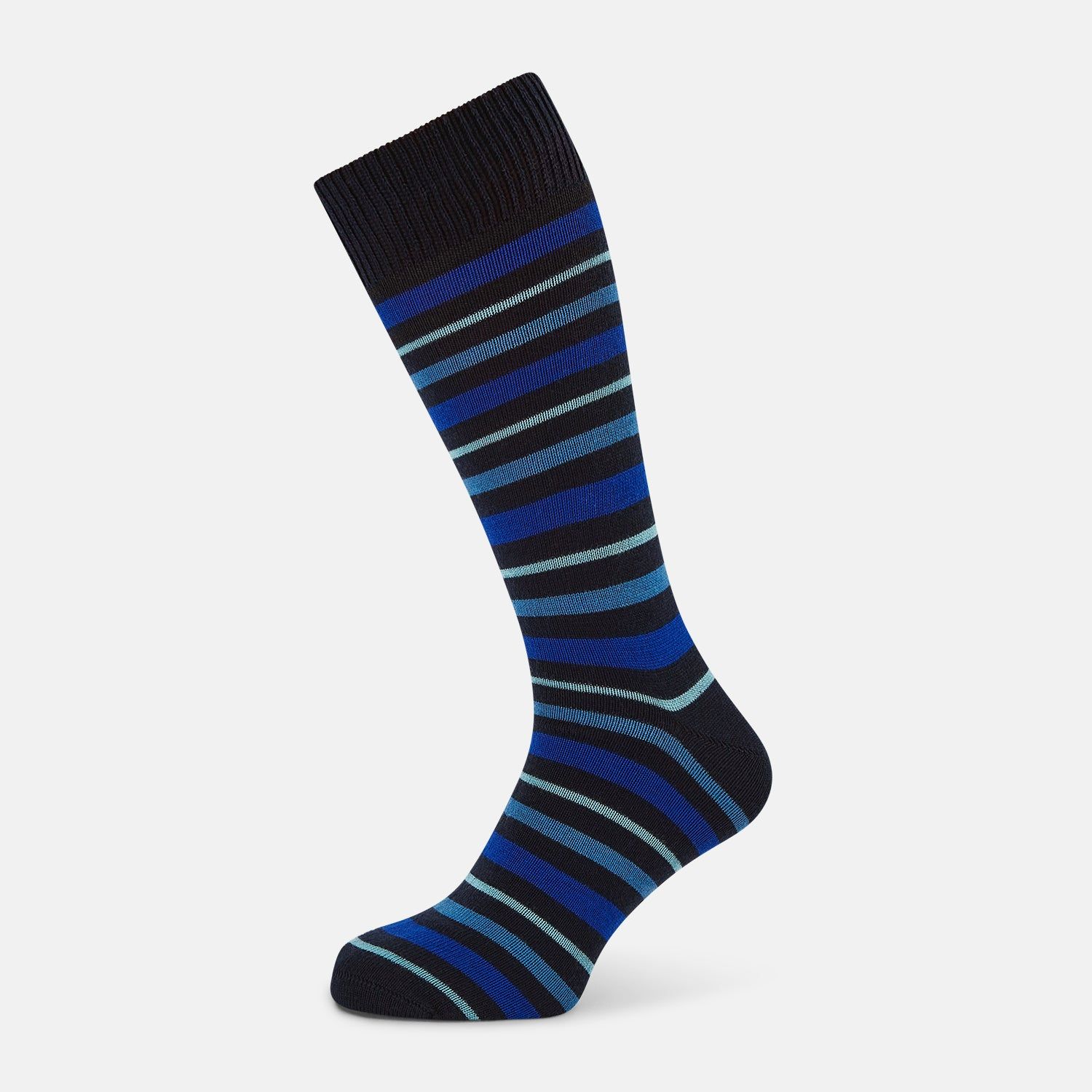 Deep Blue Striped Wool Mid-length Socks