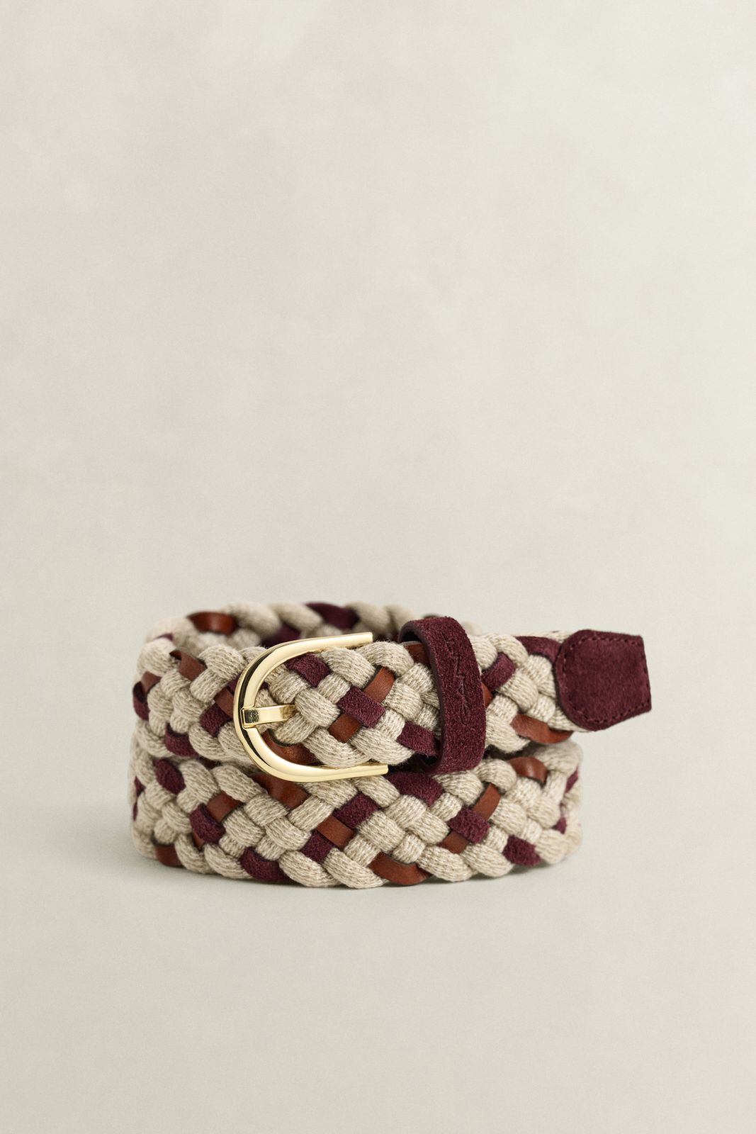 Braided Leather Mix Belt - DARKENED WINE