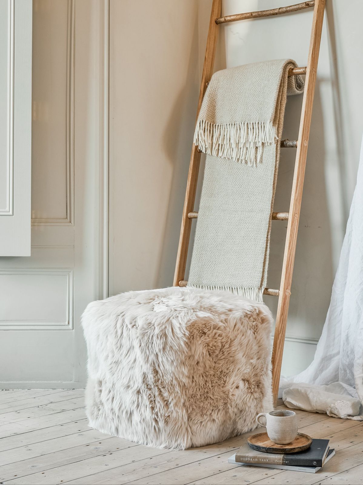 Square Sheepskin Pouffe - Cream