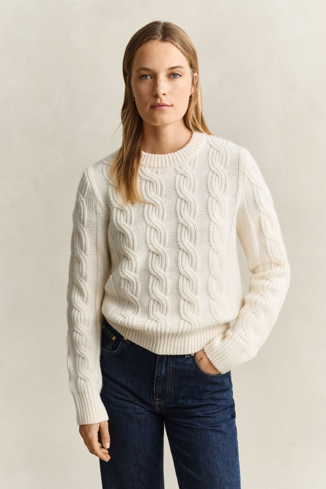 Wool Blend Cable Knit Sweater - RUBY RED