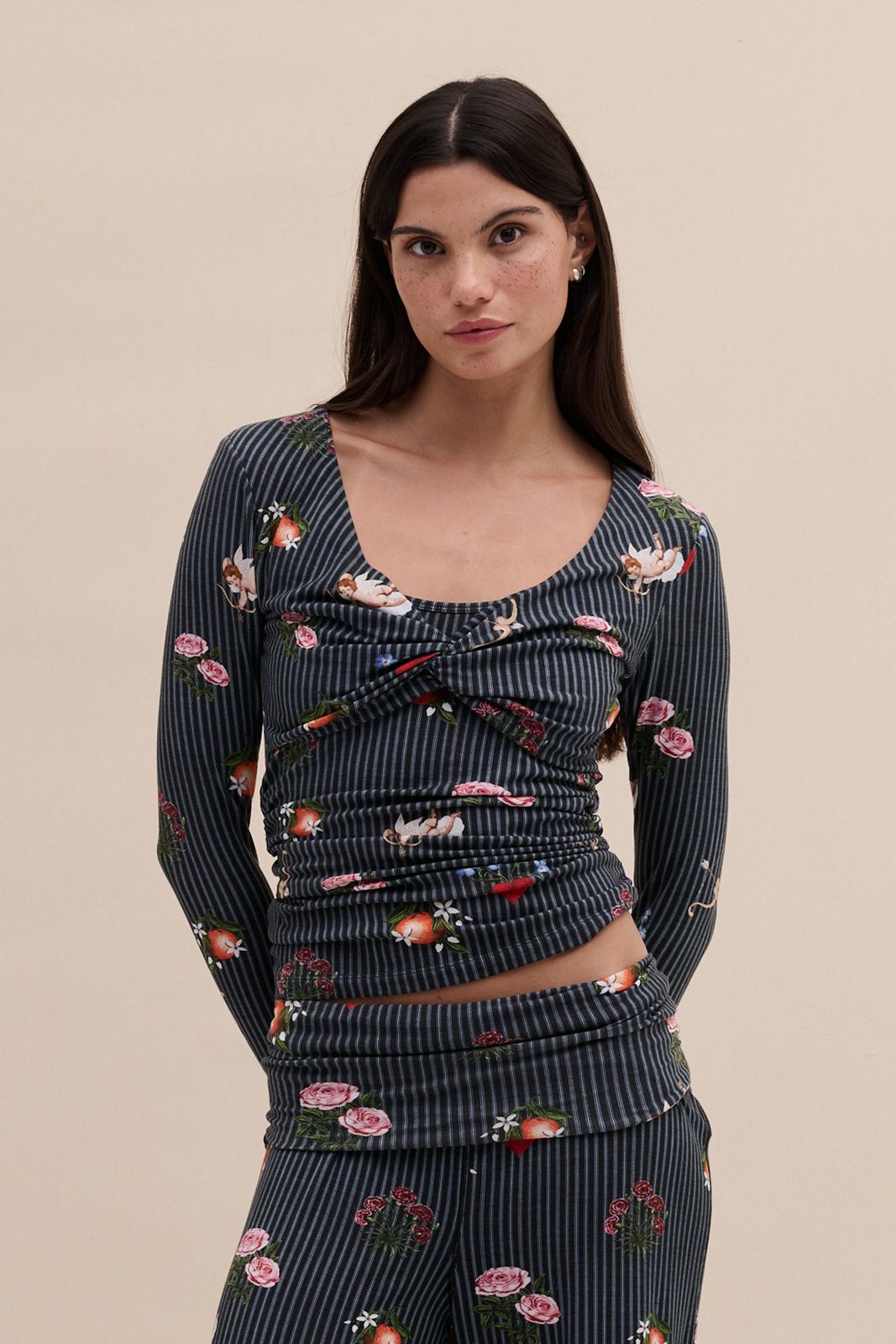 Lyocell Jersey Twist Top Primavera Pinstripe Navy