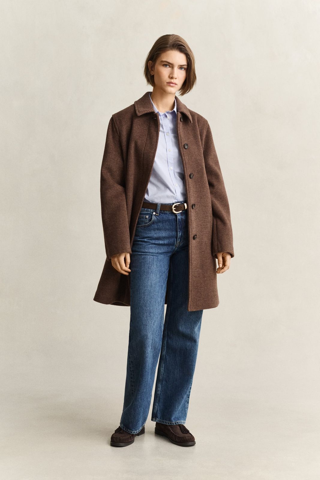 Wool Blend Car Coat - DEEP BROWN