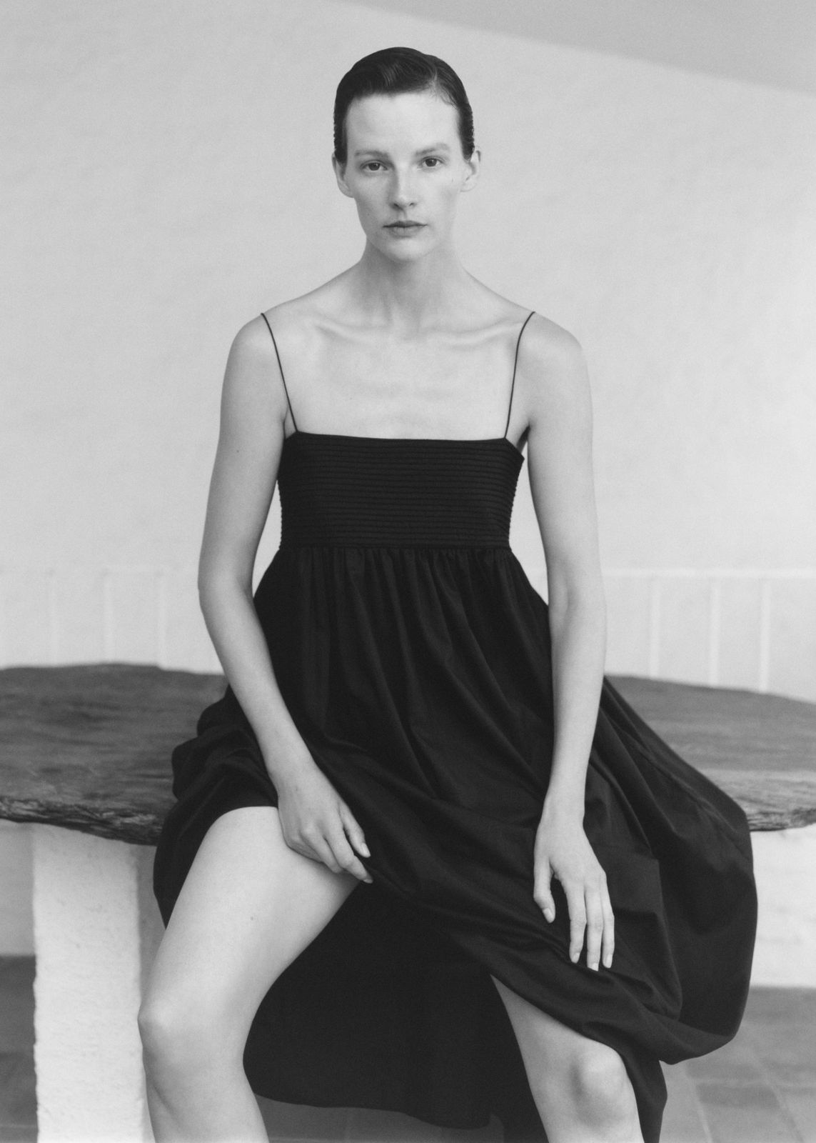 Matteau Empire Pintuck Bodice Dress - Black