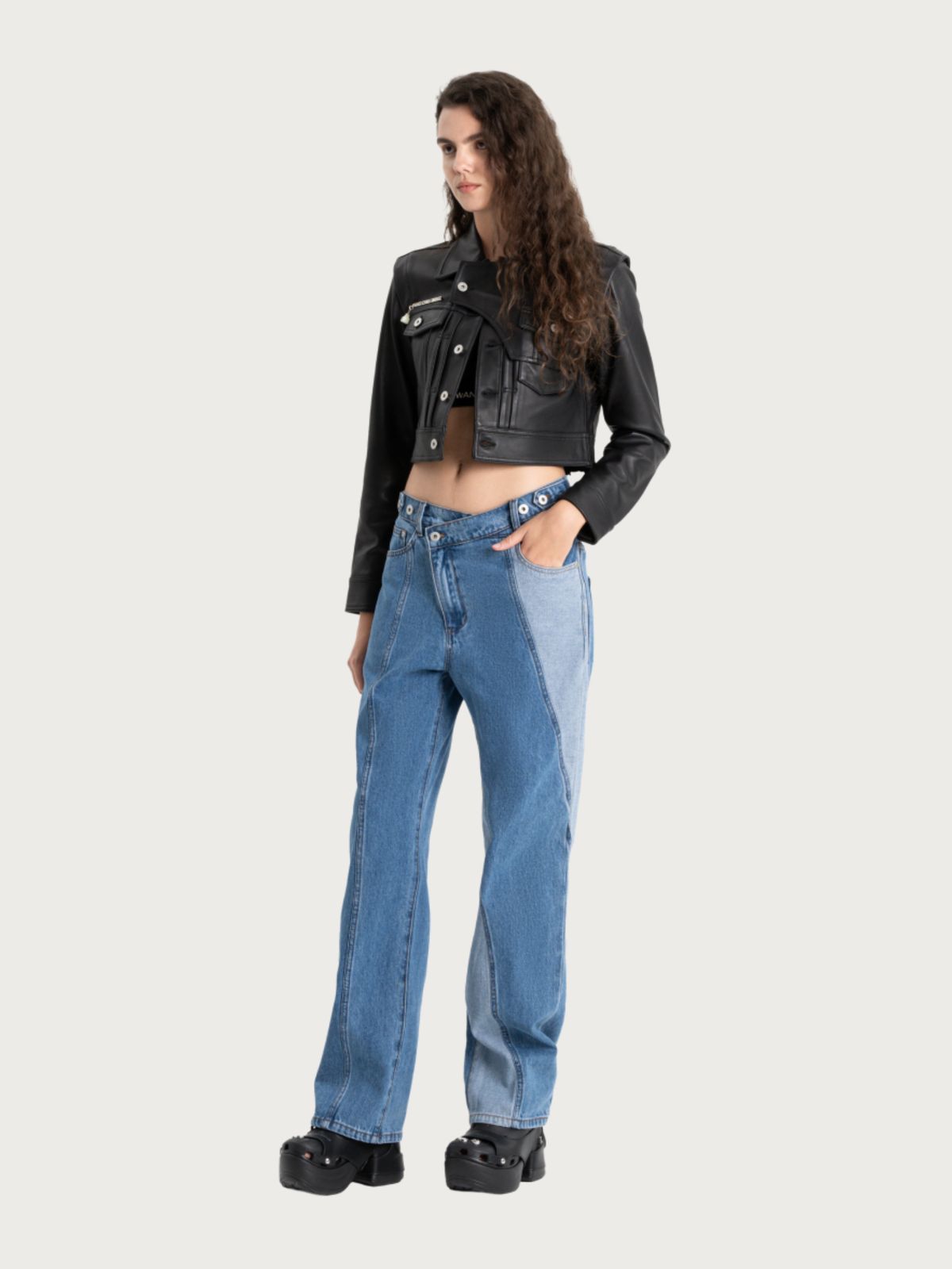 DECONSTRUCTED PADDED-SHOULDER LAMBSKIN JACKET