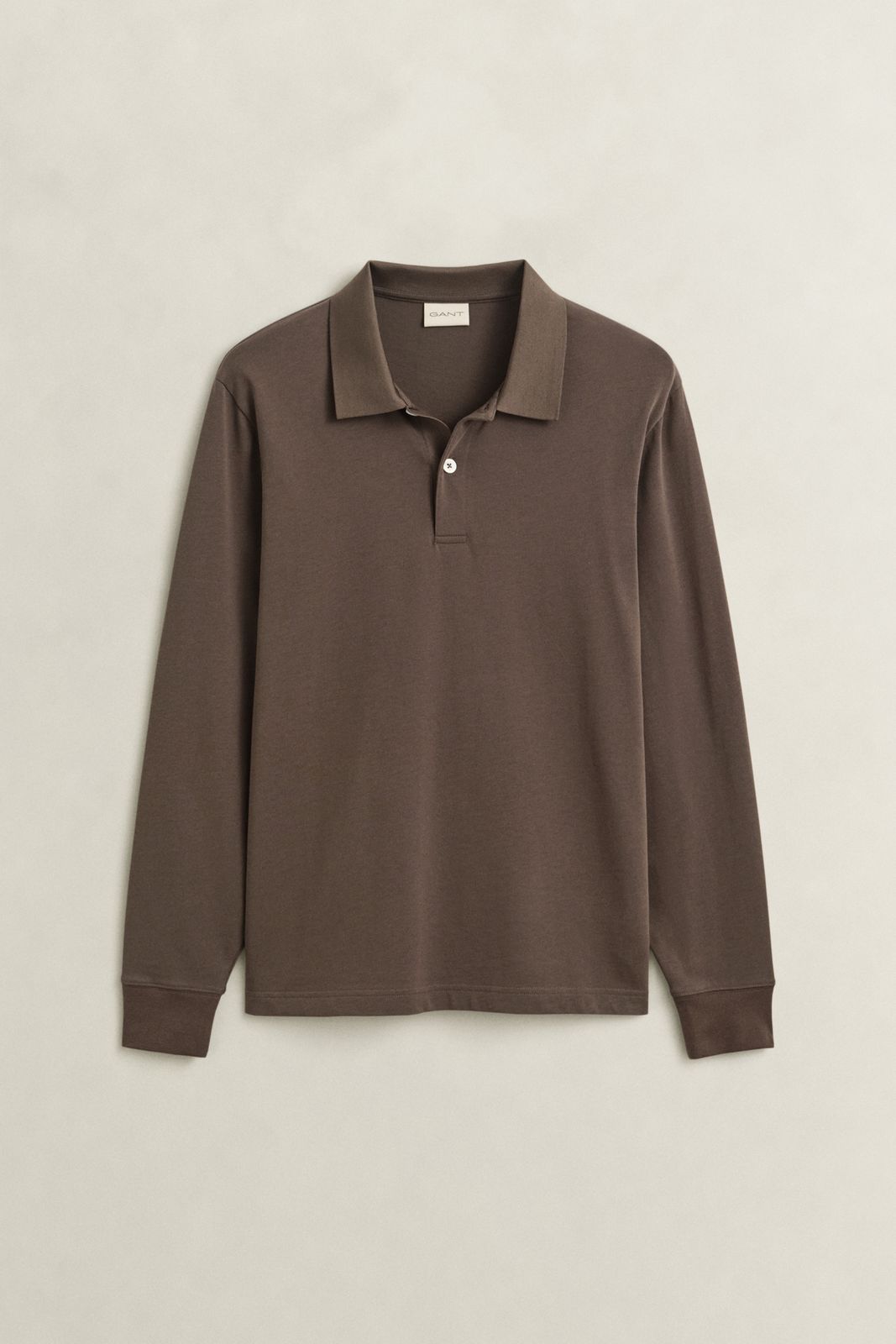 Long Sleeve Pima Cotton Polo Shirt - SHADOW BROWN