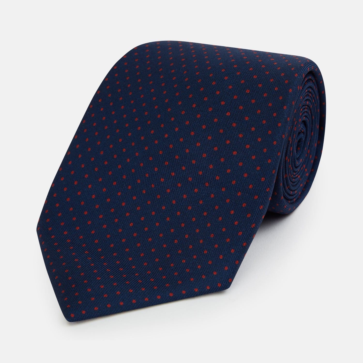 Navy And Red Polka Dot Silk Tie