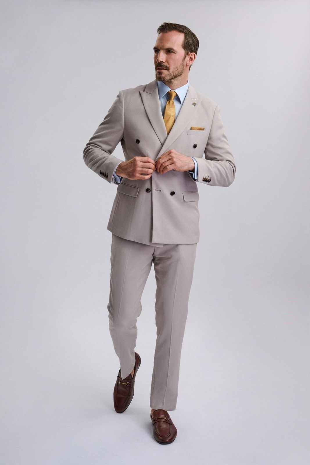 Hm5 - Stone Double-breasted Two Piece Suit