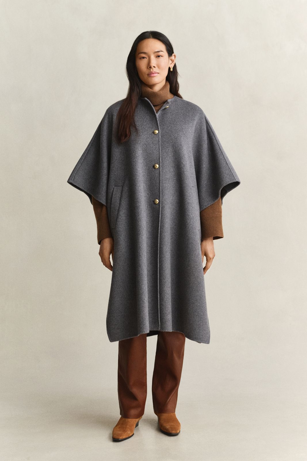 Handstitched Cape Coat - CHARCOAL MELANGE