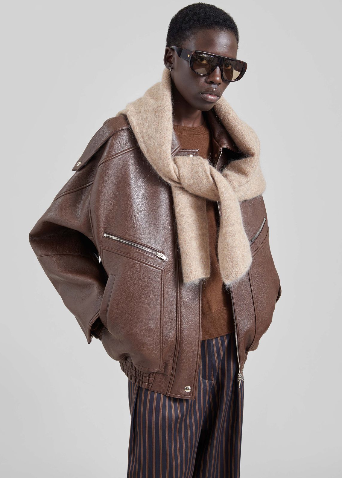 Hudson Faux Leather Bomber Jacket - Brown