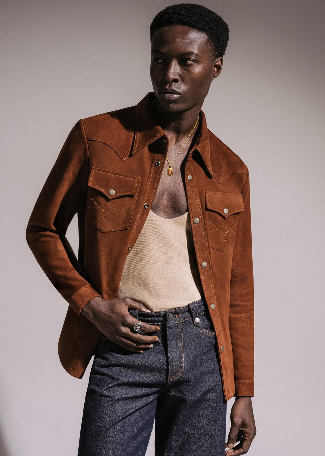 Brown Suede Western Leather Shirt