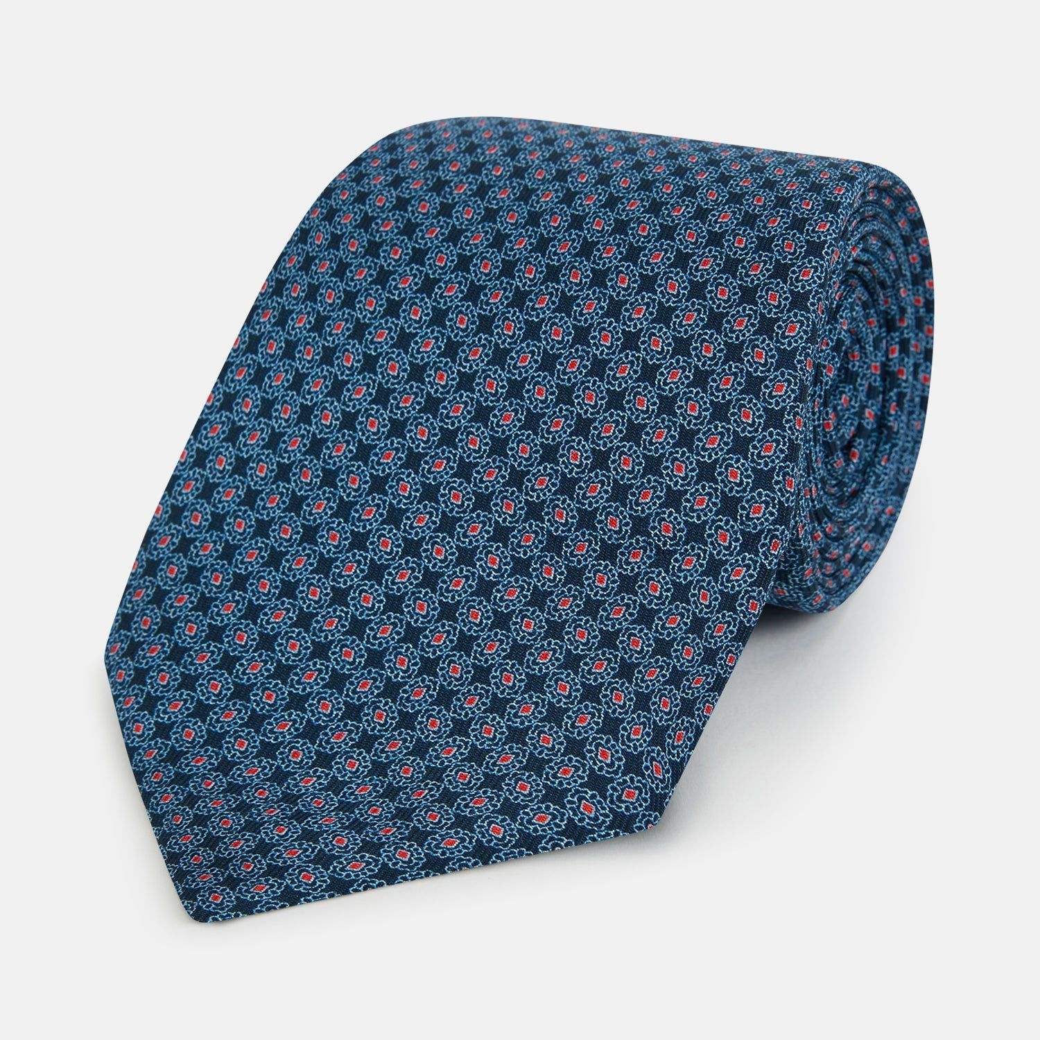 Navy And Red Rosette Silk Tie