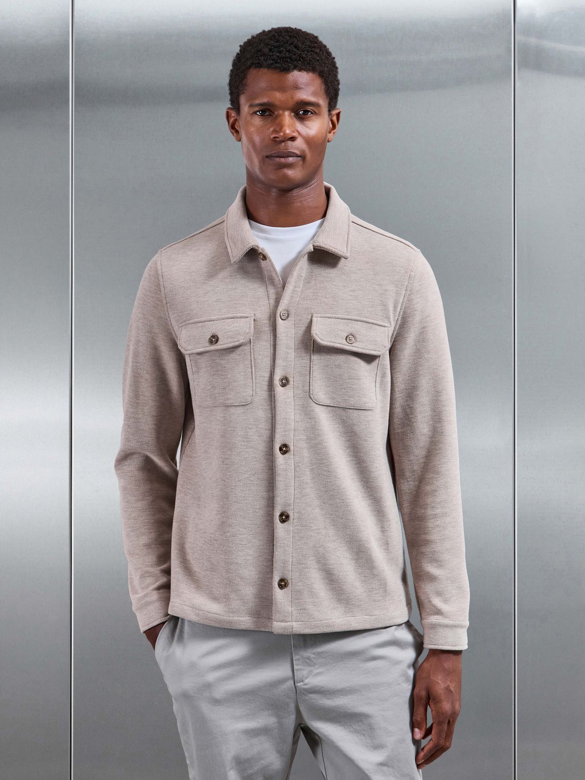 Textured Knitted Overshirt in Taupe