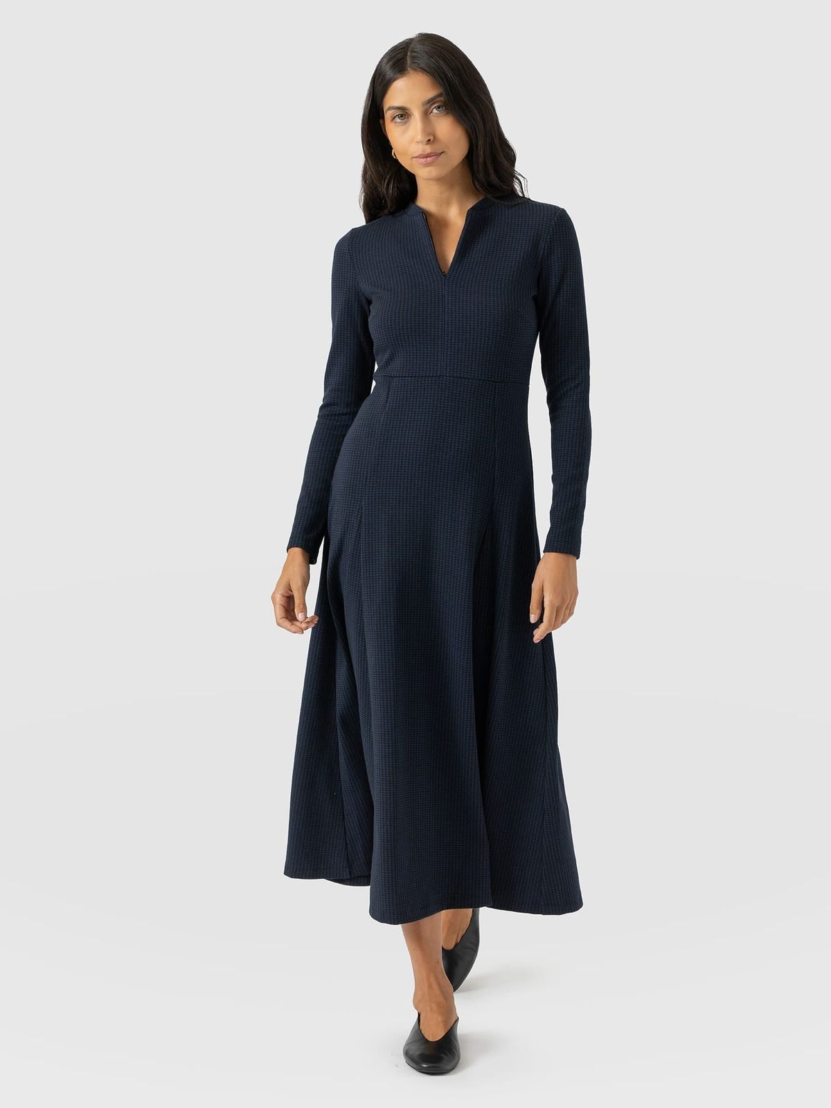 Macie Zip Up Dress - Navy Mini Houndstooth