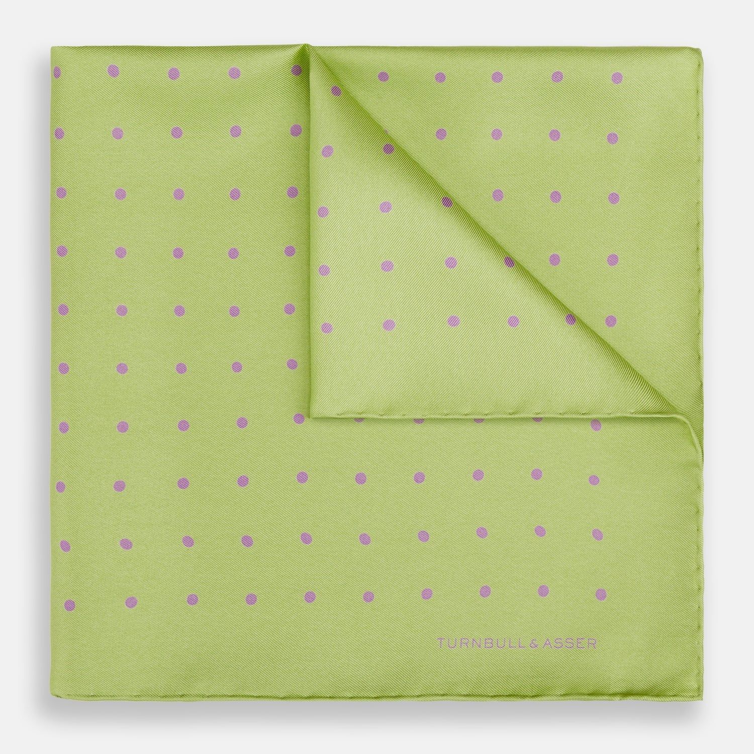 Melon Green And Lilac Spot Silk Pocket Square