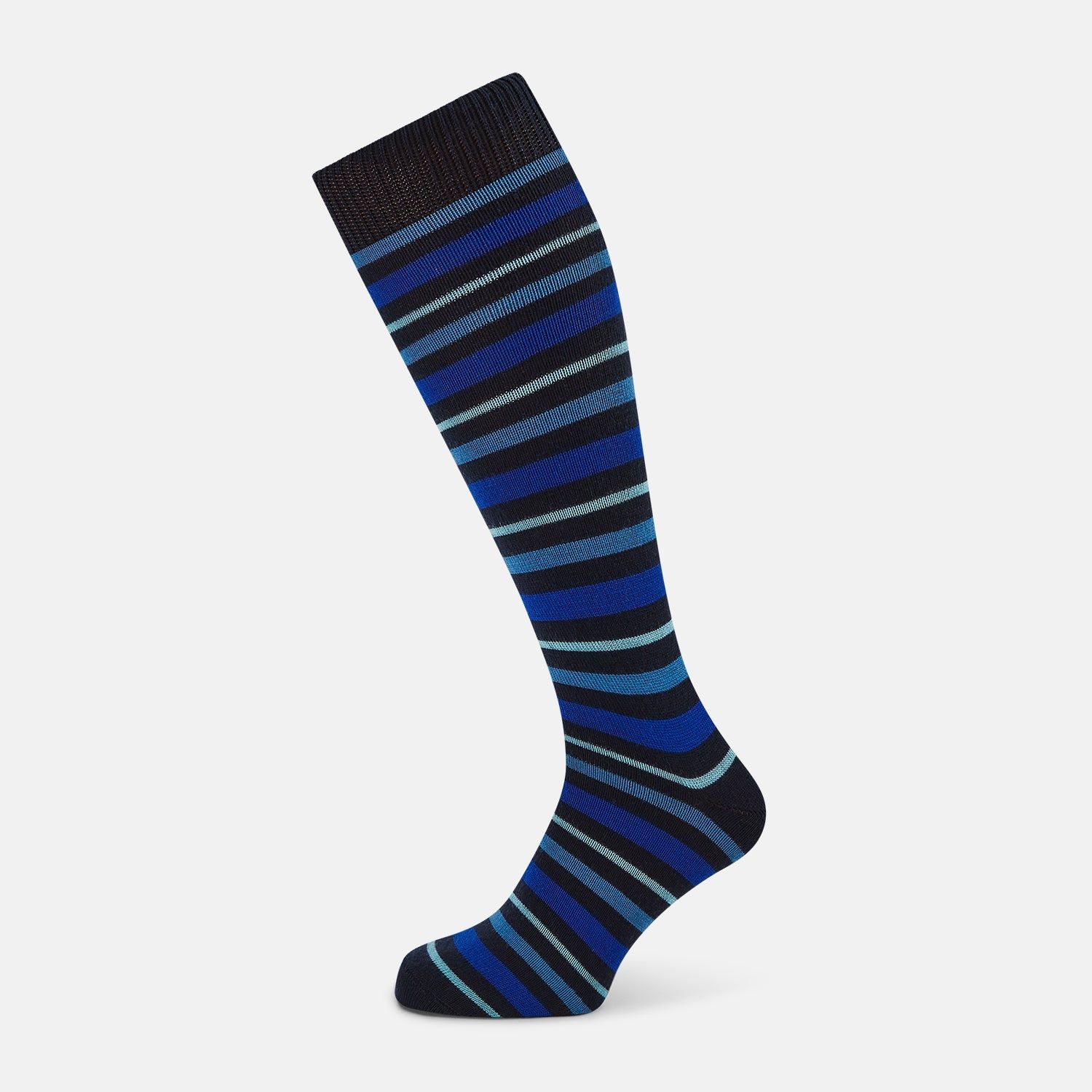 Deep Blue Striped Wool Long Socks