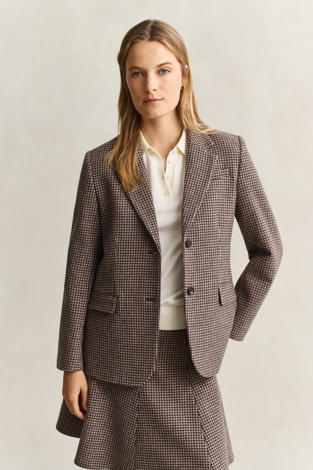 Houndstooth Blazer - FADED TAUPE