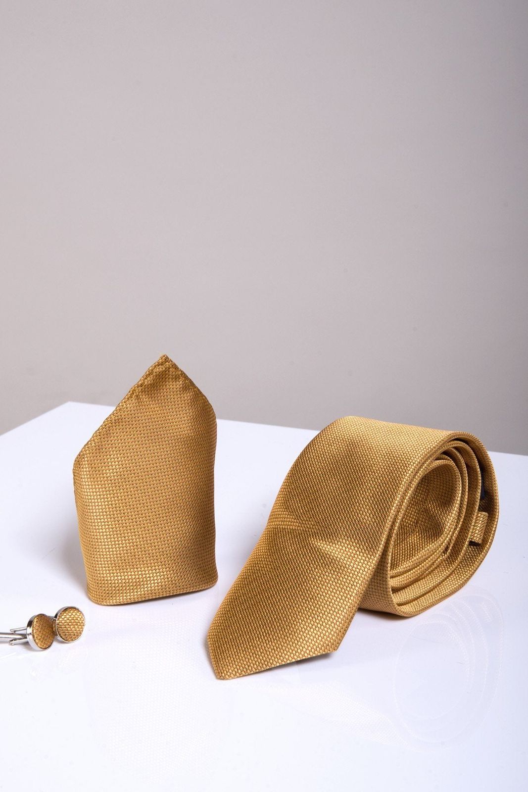 Mustard Gold Birds Eye Tie Set