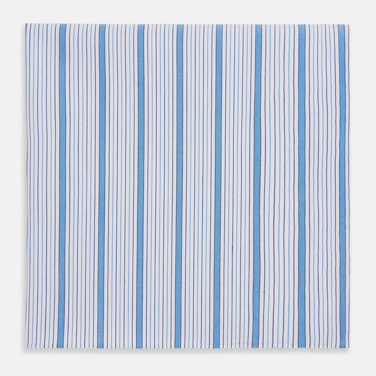 Hand Rolled Blue Multi Track Stripe Handkerchief