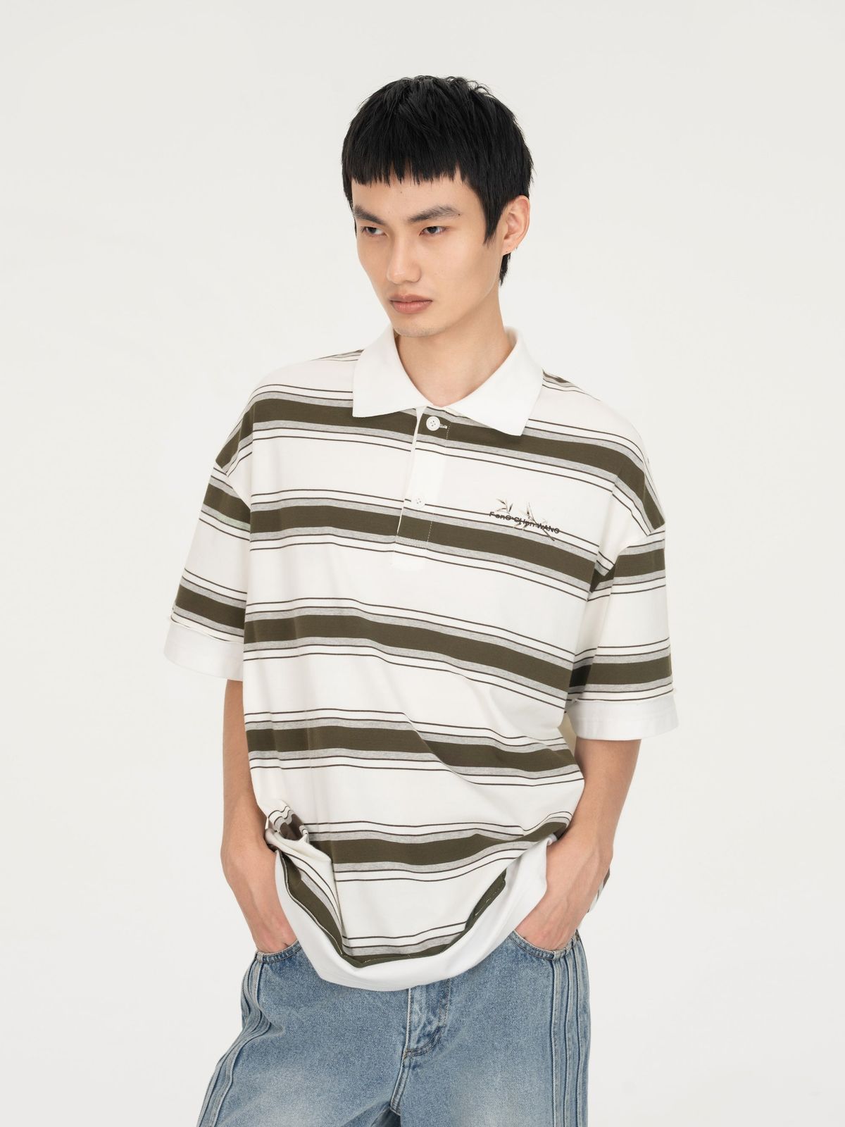 GREEN STRIPED SHORT SLEEVE POLO SHIRT