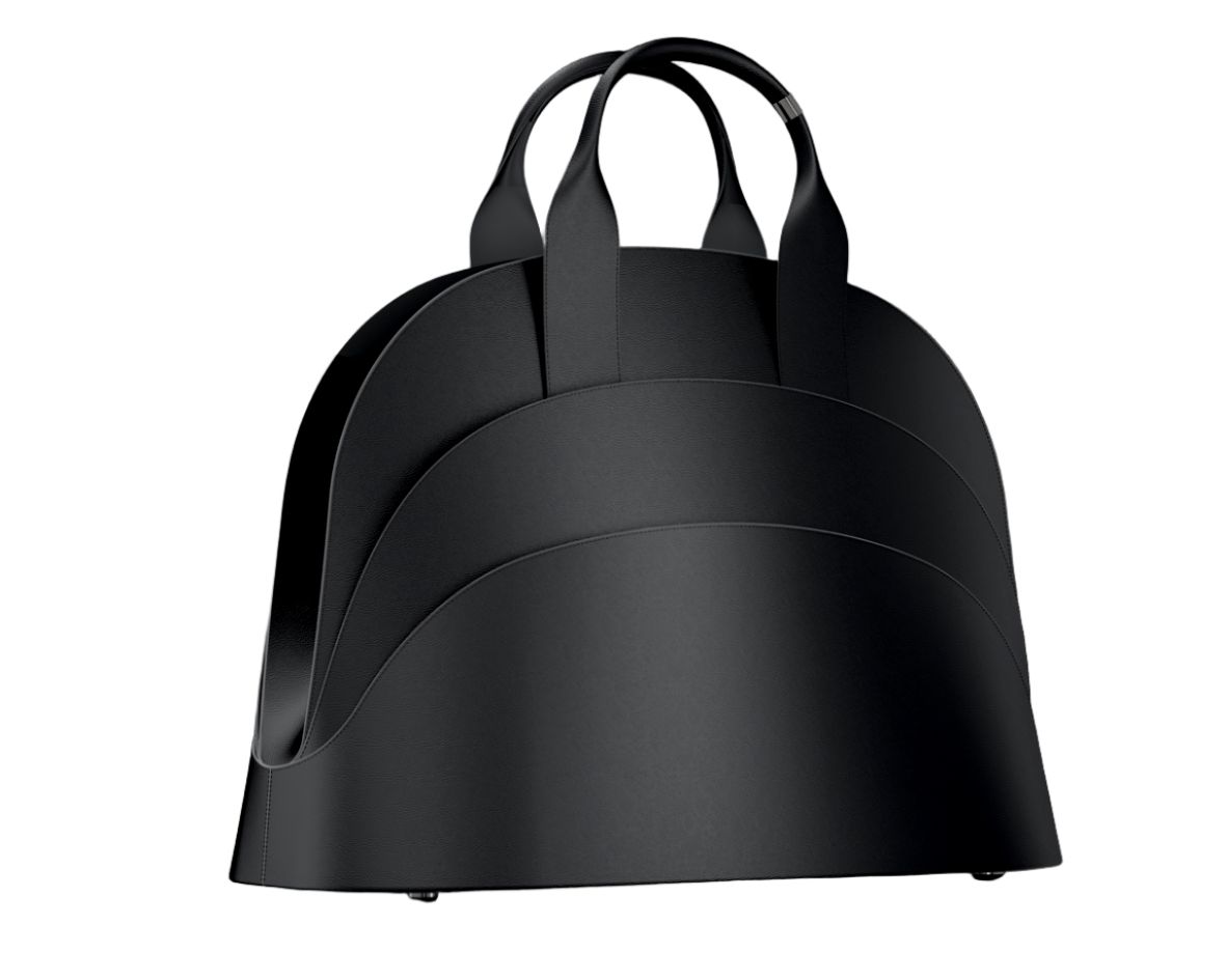 Millefoglie T 43 handbag. Black calfskin and hawk's eye gemstone. Black ruthenium jewellery accents.