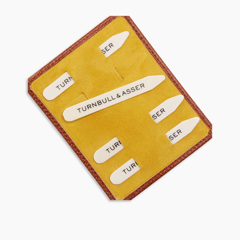 Bone Collar Stays In Tan Leather Lined Mustard Suede Tray