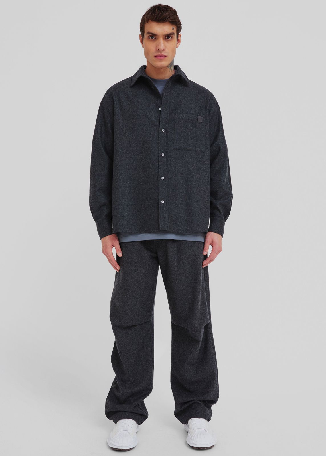 Darkpark Jordan Wool Relax Fit Trousers - Dark Grey Melange