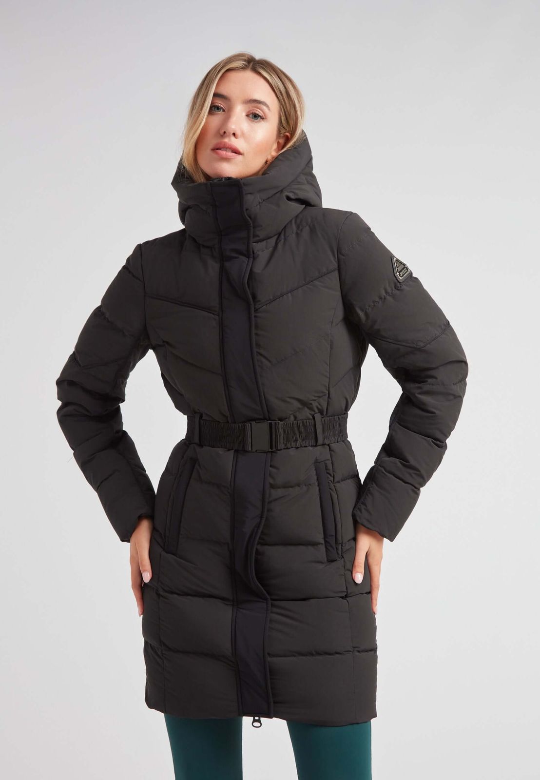 Diamond Belted Down Coat Matt Black