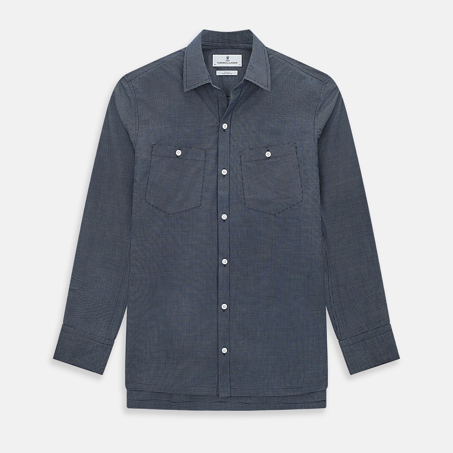 Navy And White Pin Check Piccadilly Shirt