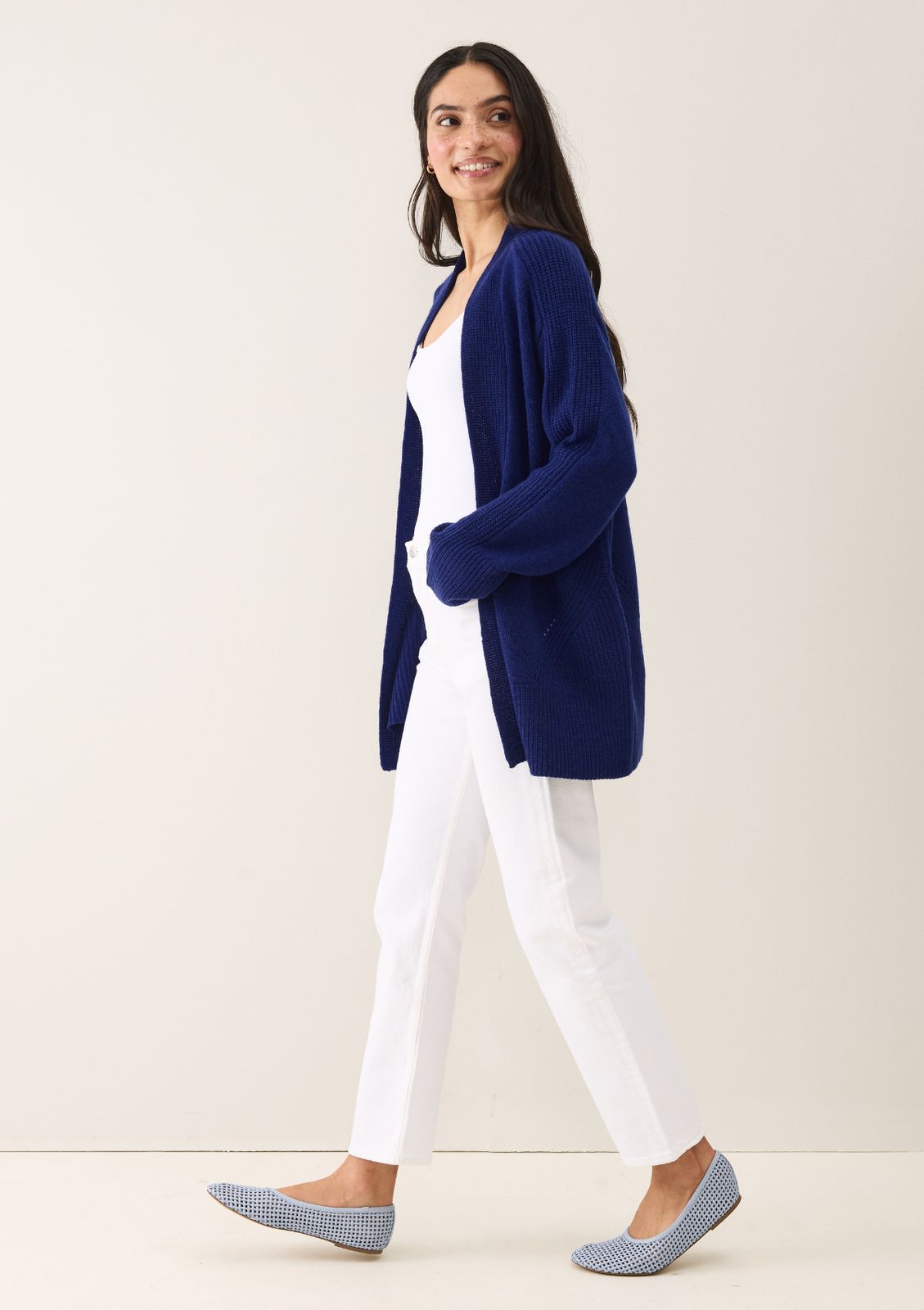 Ribbed Detail Edge To Edge Cardigan In Sodalite Blue