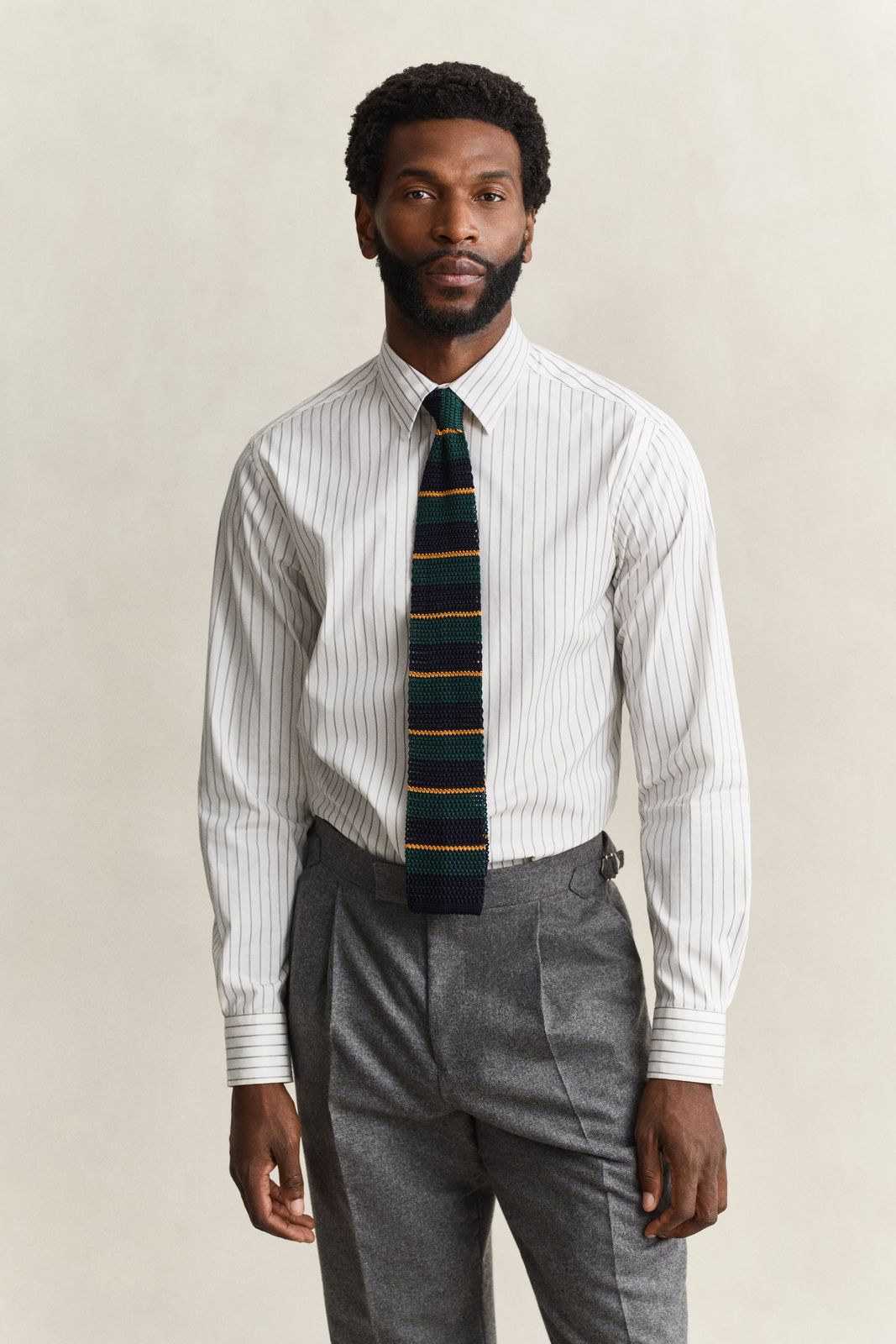 Pinstriped Dobby Shirt - Eggshell