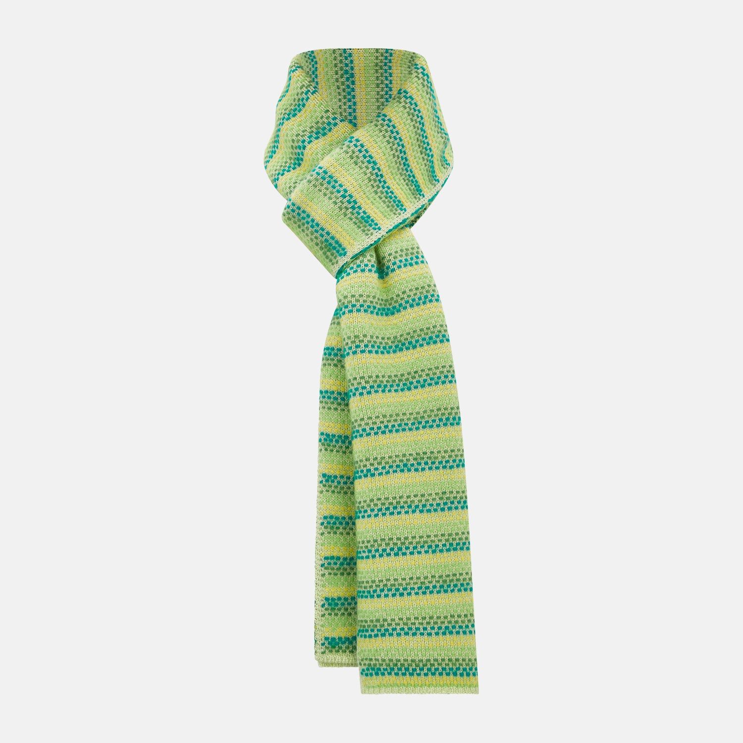 Green, Yellow And Teal Rib-jacquard Cashmere Knitted Scarf