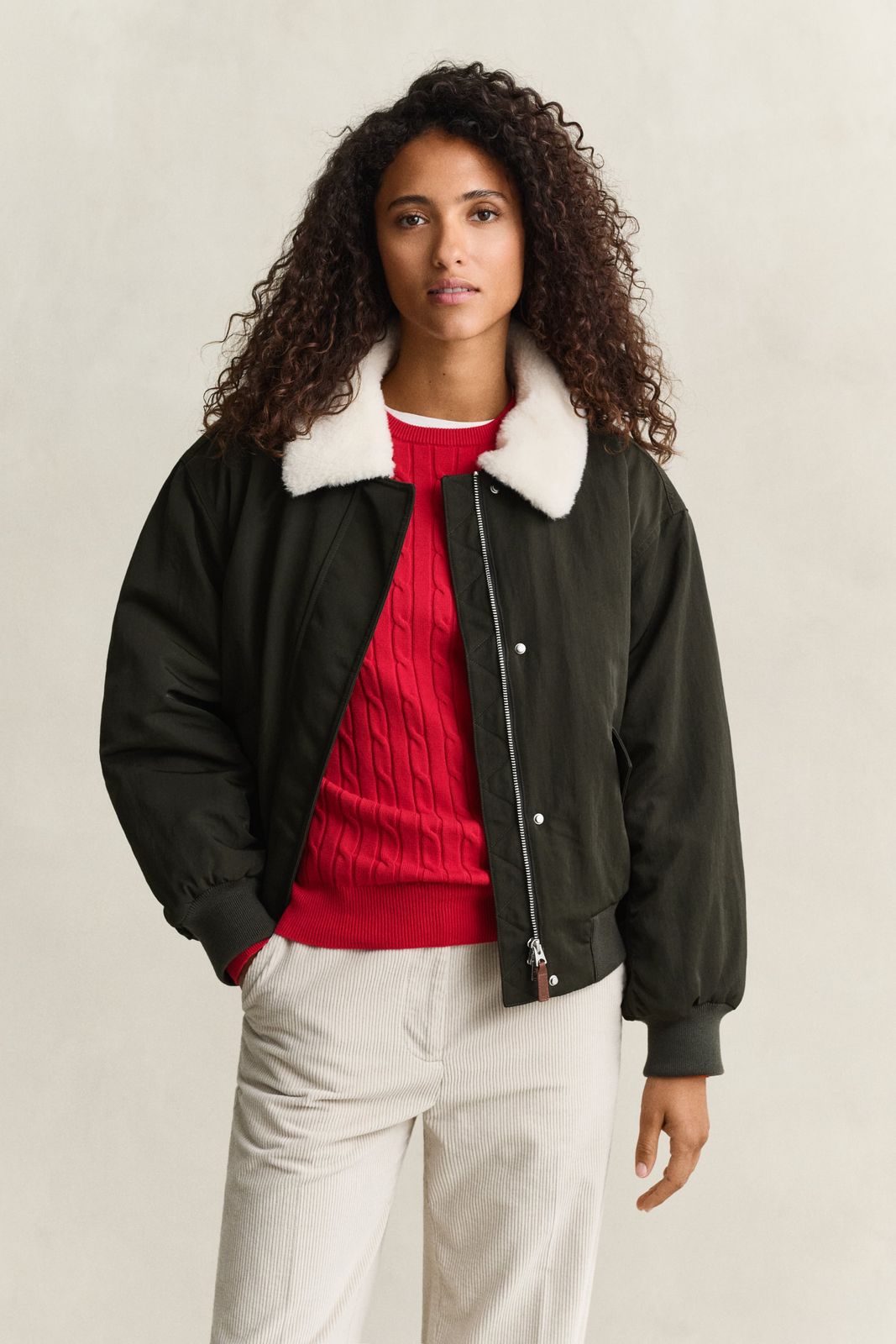 Padded Bomber Jacket - DARK MOSS GREEN
